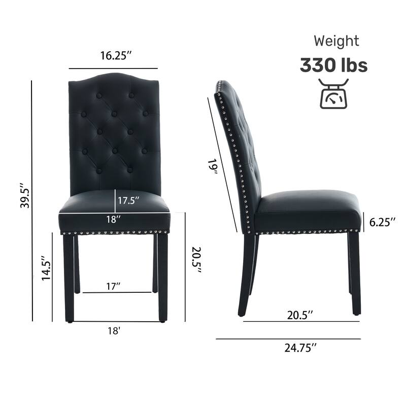 Faux Leather Dining Chair With Elegant Nailhead Accents, Diamond-Button Tufted Back (Set of 2).