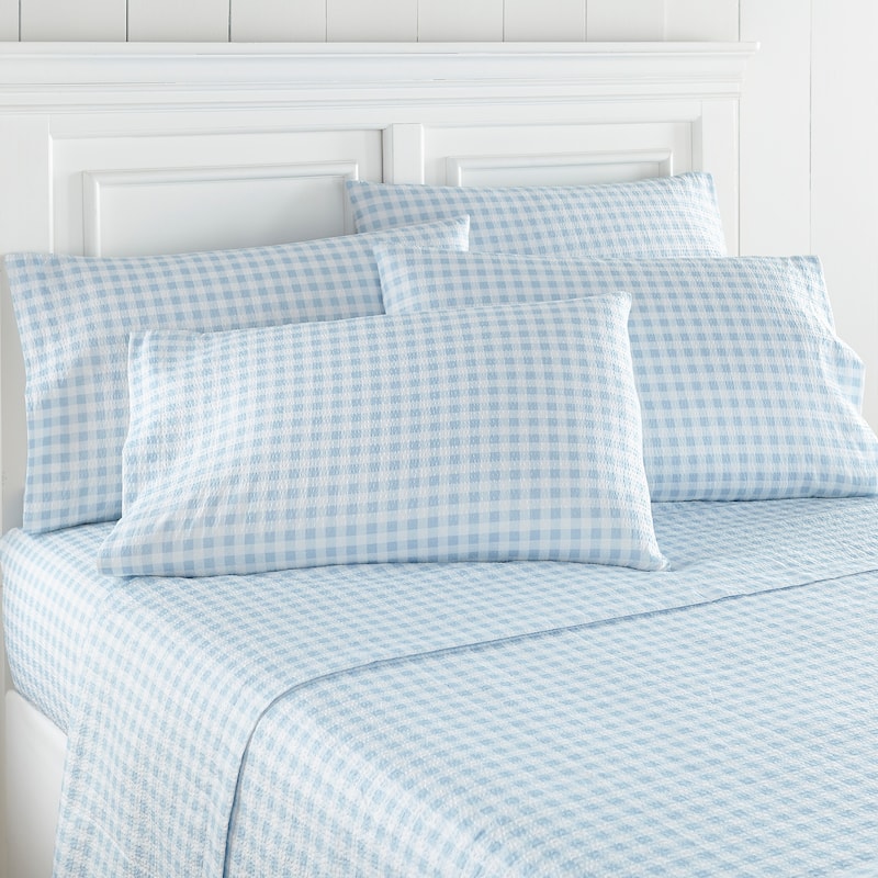Seersucker Sheet Set - Queen - Gingham Blue