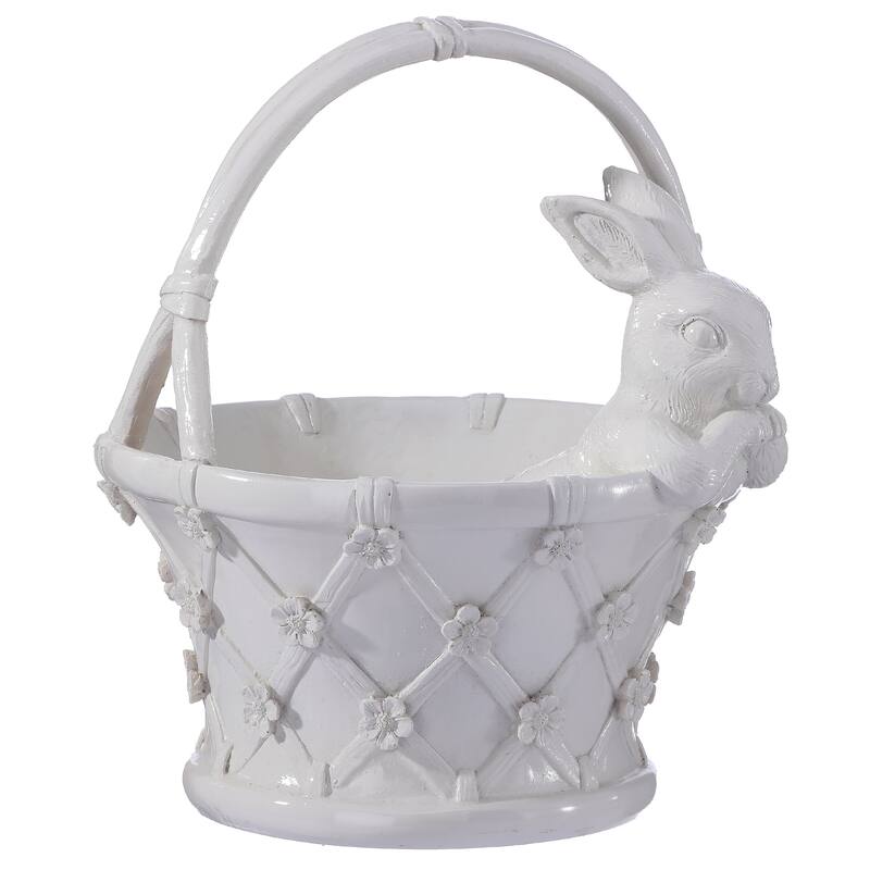 11" Resin Floral Basket With Bunny