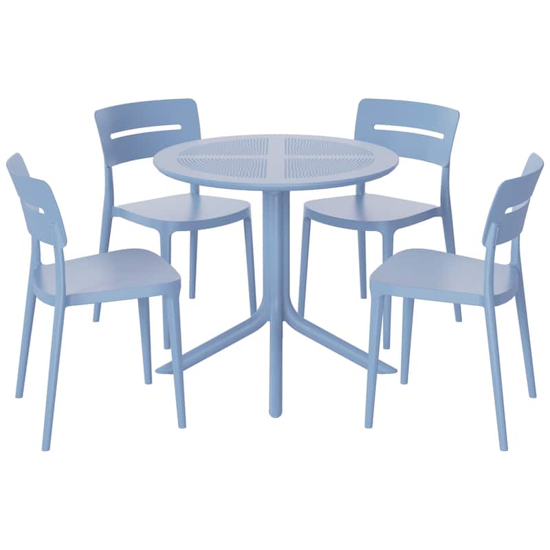 Frond and Form 4-Person Outdoor Round Dining Set - French Blue