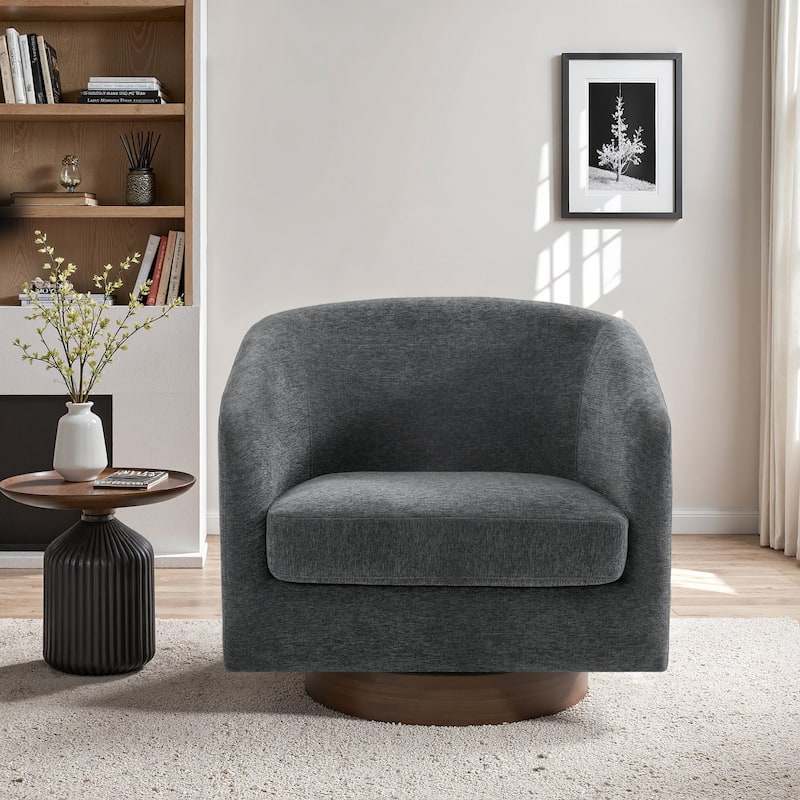 UIXE 31" W Swivel Round Barrel Chair Accent Chairs - Grey/Chenille