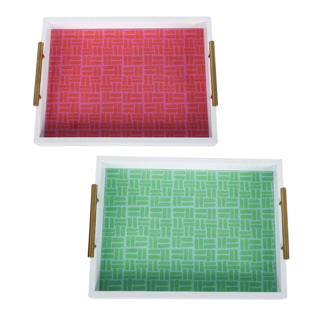 Transpac MDF Glazed Bright Tray Set of 2 Home Decorations Spring