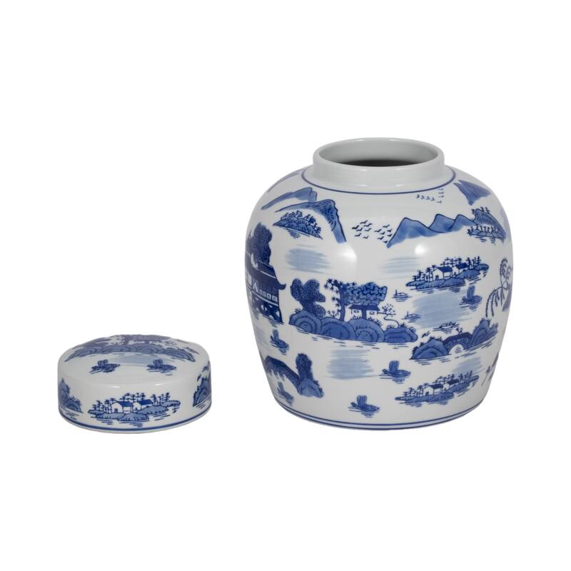Rectangular Chinoiserie Ceramic Table Jar with Lid