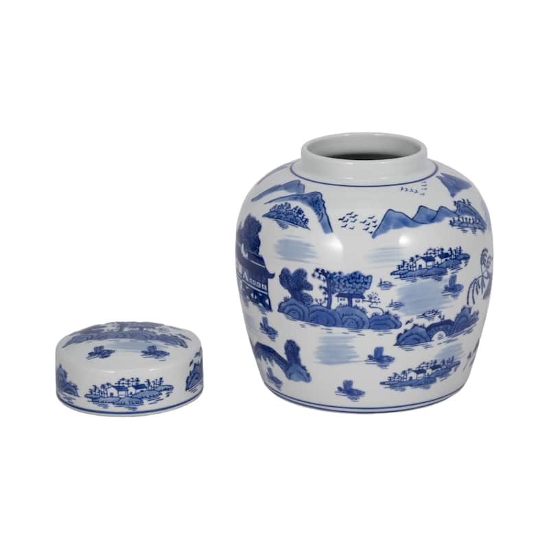 Sagebrook Home Stoneware Ceramic Chinoiserie Decorative Container with Lid