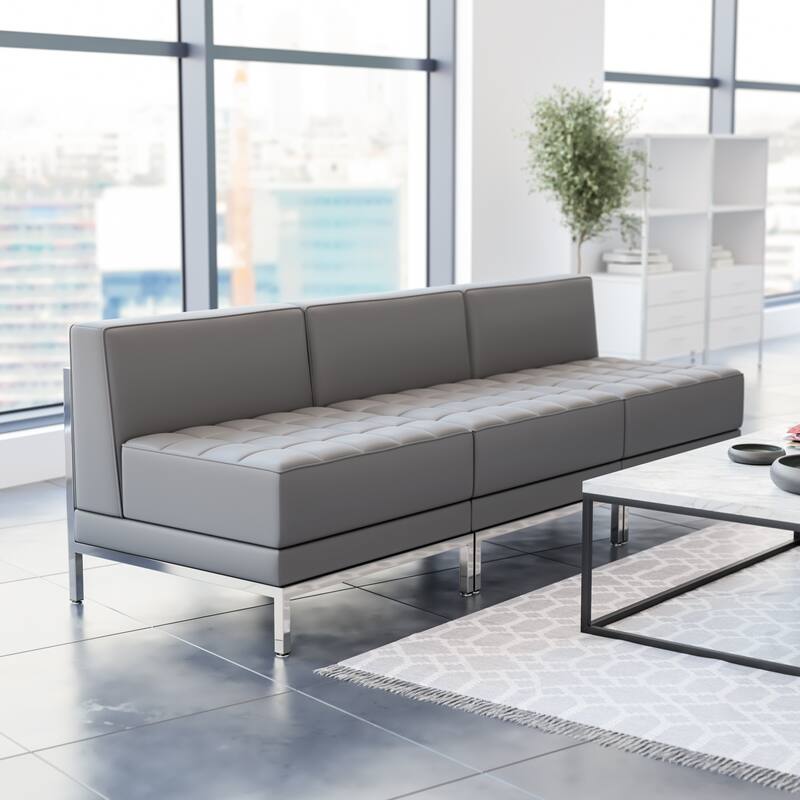 3 Piece LeatherSoft Modular Lounge Set with Taut Back and Seat - 84"W x 28.75"D x 27.25"H - Gray - 3 Piece