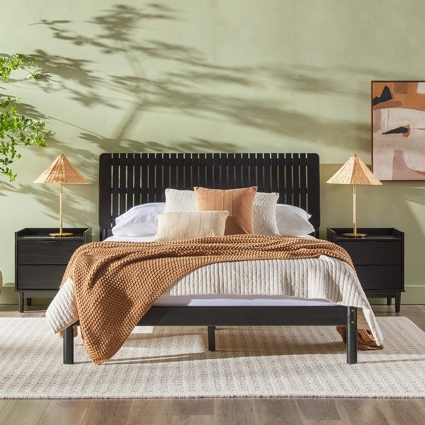 Middlebrook Designs Slatted Headboard Modern Queen Bed Black
