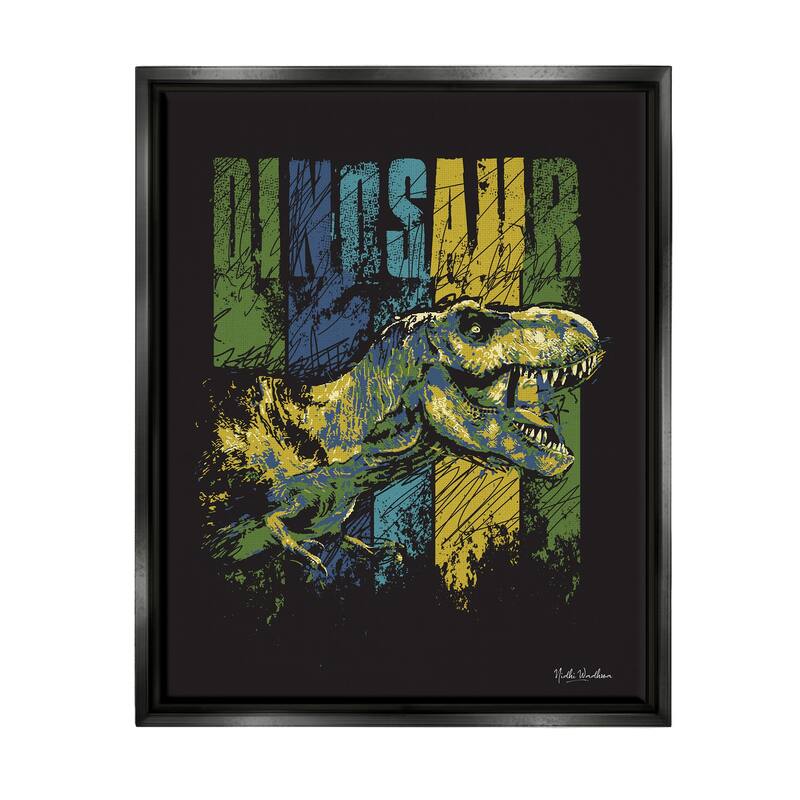 Stupell Dinosaur T-Rex Illustration Framed Floater Canvas Wall Art Design by Nidhi Wadhwa - 17 x 21 - Black