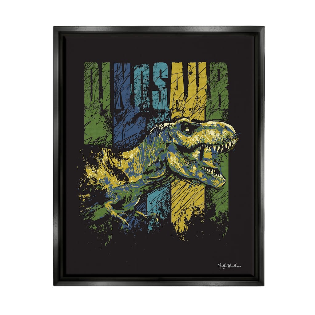 Stupell Dinosaur T-Rex Illustration Framed Floater Canvas Wall Art Design by Nidhi Wadhwa
