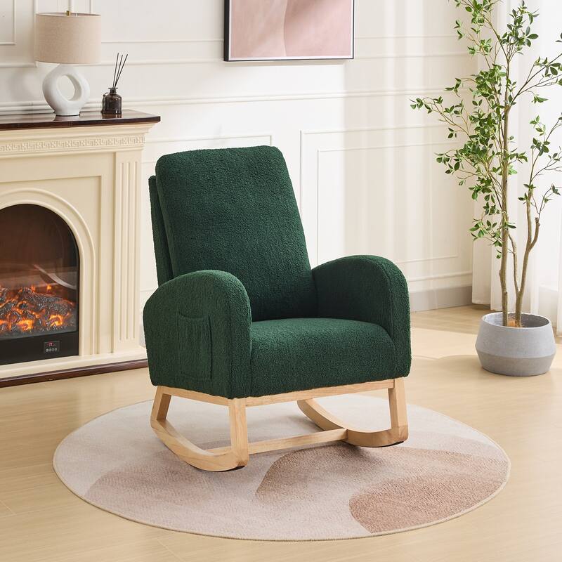Modern 27.17" High Back Rocking Chair with Side Pocket and Rubber Wood Legs