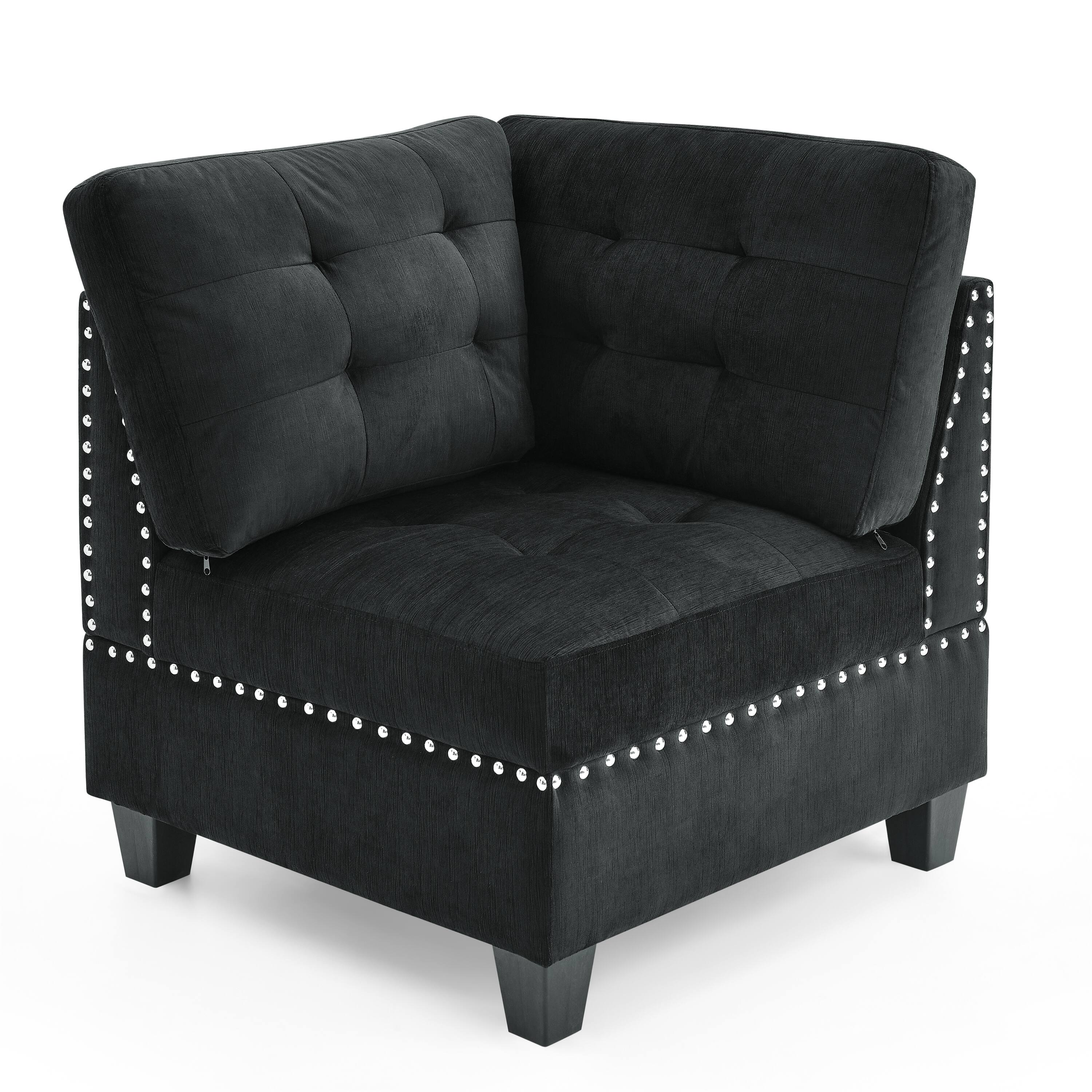 Modern 6inch Thickness Black Velvet Corner Sofa for Modular Sectional