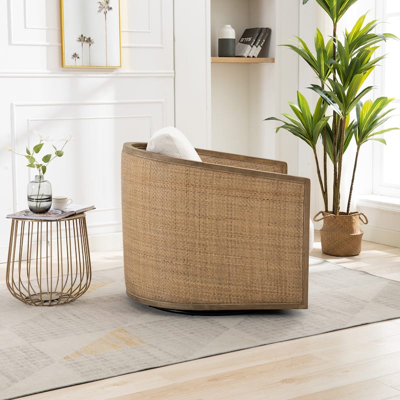 Beige Modern 30.12" Upholstered 360° Swivel Barrel Chair with Sturdy Hardwood Frame