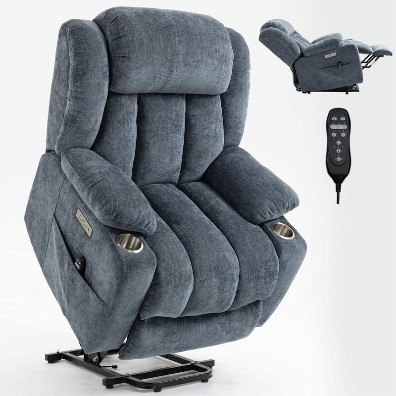 350 LBS Power Lift Recliner - Chenille, Massage, Heating, USB Ports