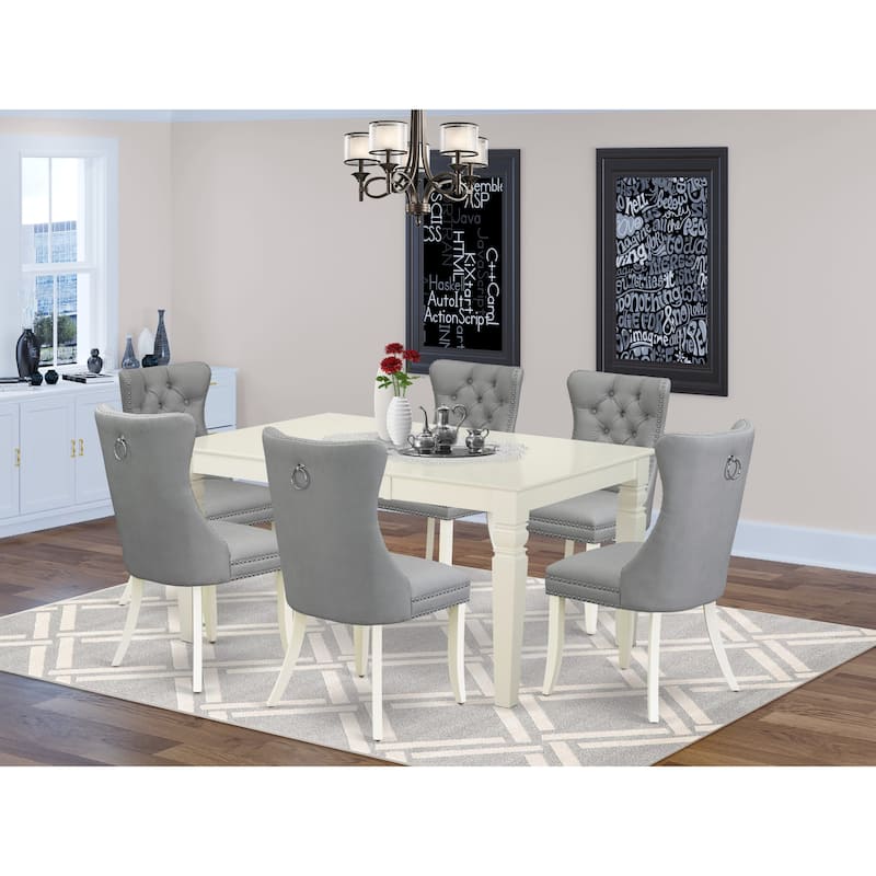 East West Furniture Dining Set Includes a Rectangle Wooden Table and Upholstered Chairs, Linen White (Pieces Options) - WEDA7-WHI-27