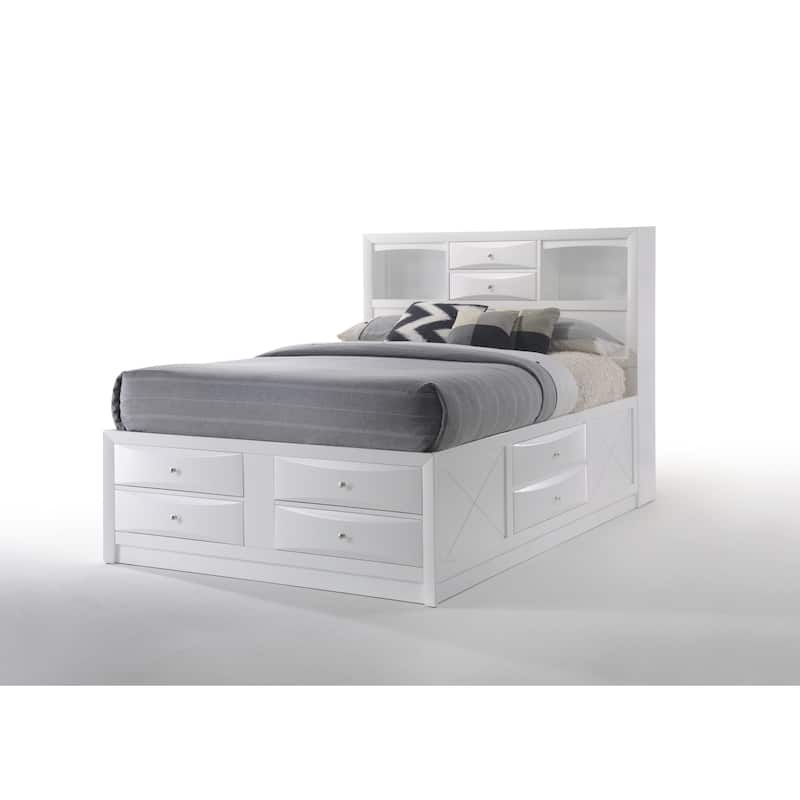 Black Finish Full Bed W/Storage - White