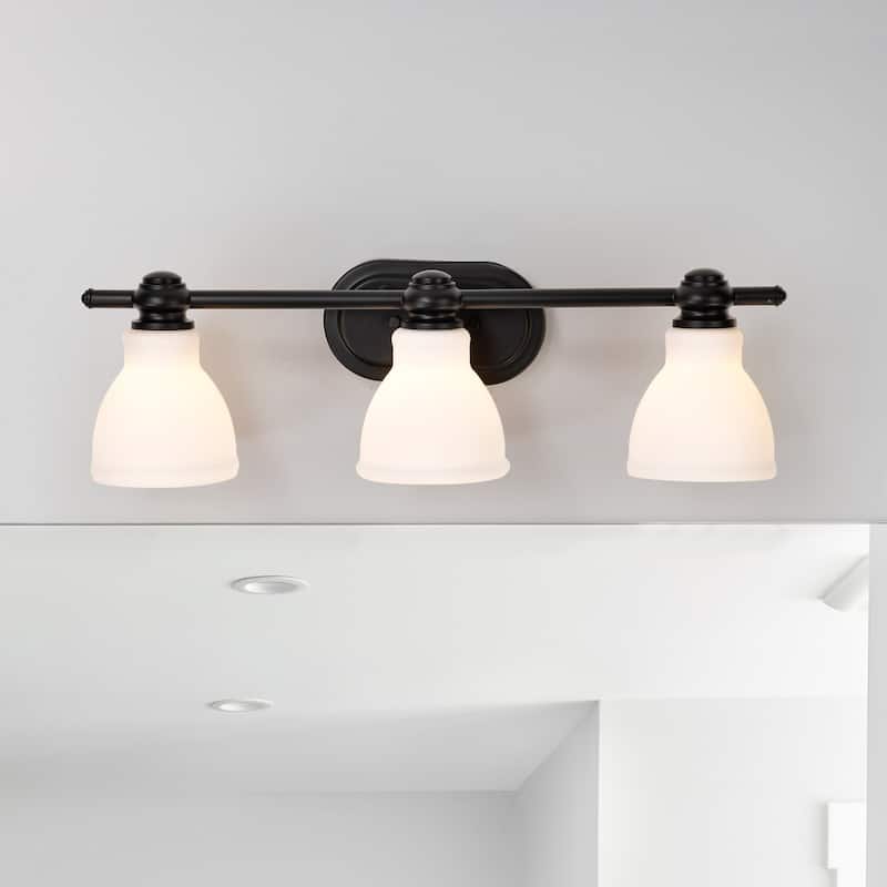 Russel 3 Light Vanity Matte Black with Satin White Glass - Matte Black