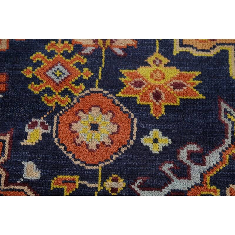 All-Over Blue Geometric Oushak Oriental Area Rug Handmade Wool Carpet - 7'10"x 10'4"