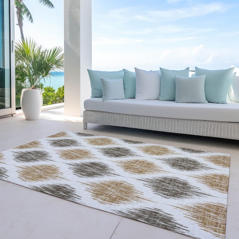Machine Washable Indoor/ Outdoor Chantille Contemporary Geo Rug - Chocolate - 5' x 7'6"