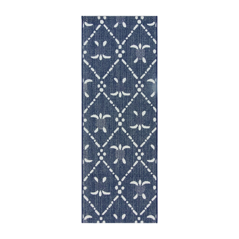 Reyn Spooner Kona Coast Royal Honu Navy Blue Sea Turtle Flatweave Indoor/ Outdoor Area Rug Runner - 2'2" x 6'