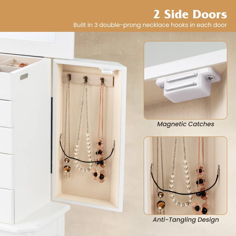 Gymax Jewelry Wood Cabinet Armoire Storage Box Chest St& Organizer
