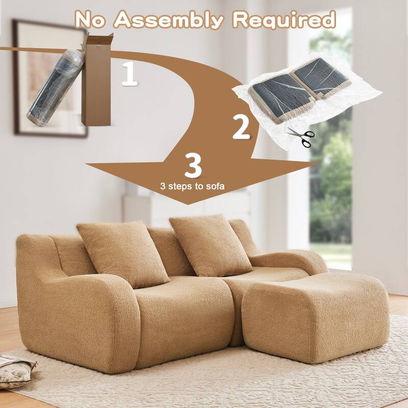 Anmytek Plush L-Shaped 2-Seater Teddy Fabric Sofa - No Assembly Required