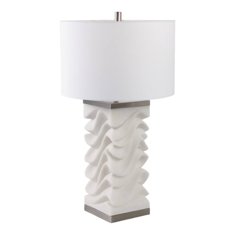Stone Non-Woven Fabric Table Lamp Sculpted Wave Base - 30" White - 17" x 17" x 30"