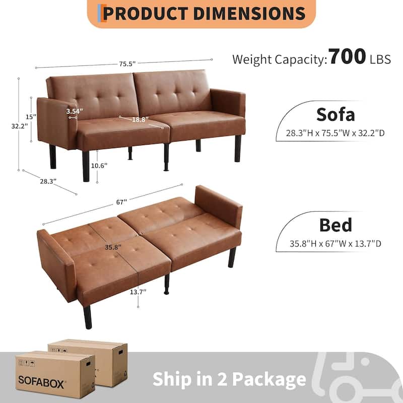 Sofa Bed, Compact Loveseat, Modern Mid-Century Sleeper Sofa, Convertible Couch, Living Room Couches