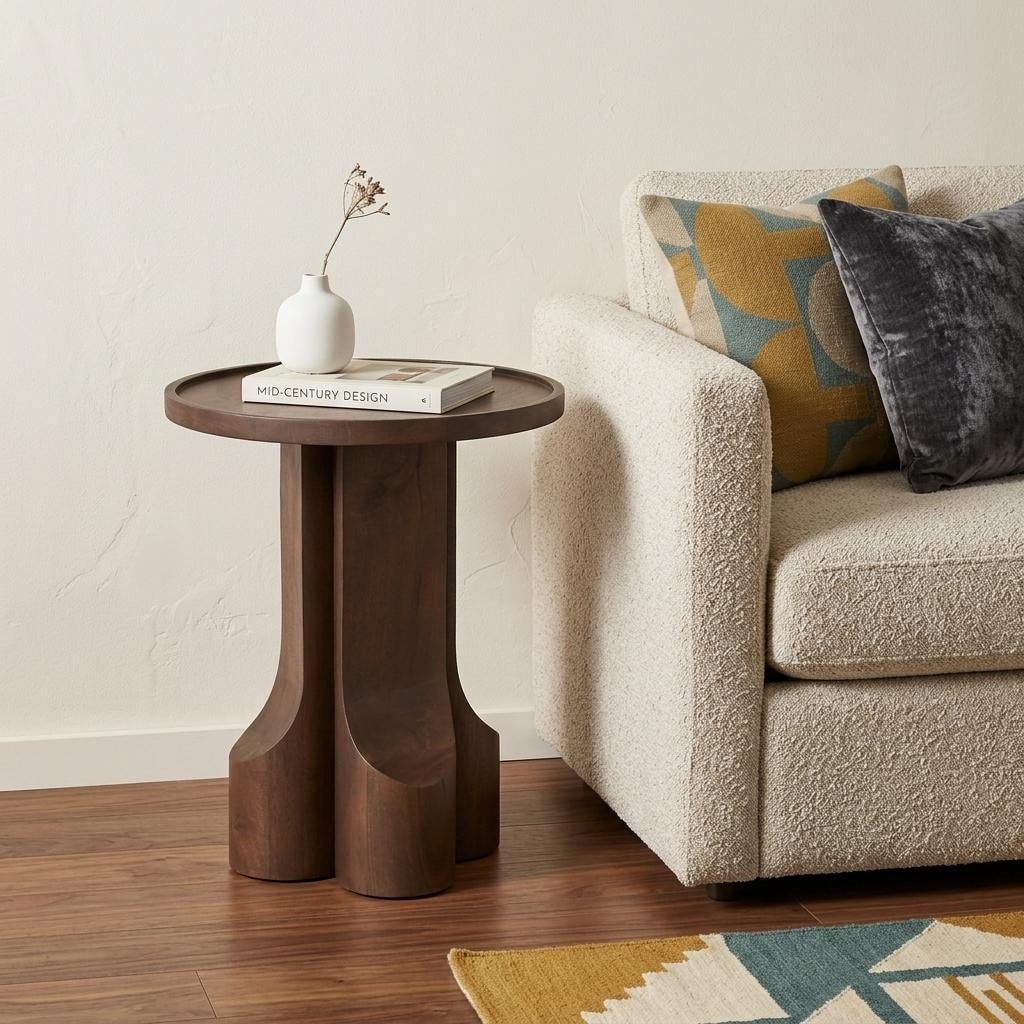 HomeRoots 22" Dark Brown Solid Wood Round Pedestal End Table - 18.00 in. x 22.00 in. x 18.00 in.