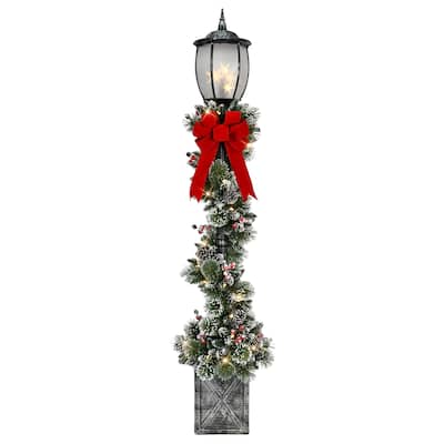 Puleo International 7' Pre-Lit Potted Lamp Post with Warm White LED Lights