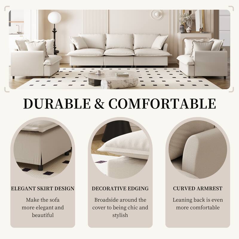 3-Pieces Chenille Modular 5-Seat Sofa Set with, 6 Throw Pillows and Pocket Spring Cushions (3-Seater + 2 Armchairs)