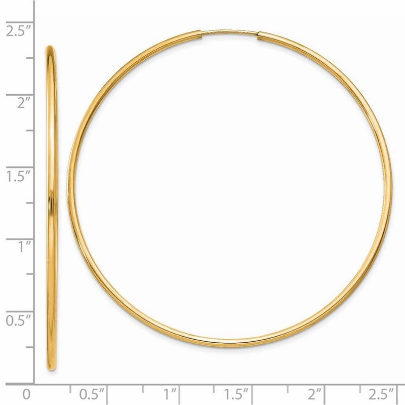 Curata 14k Yellow Polished tube 1.5x16mm Round Endless Hoop Earrings