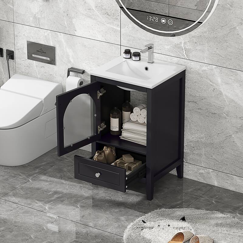 20 inch MDF Bathroom Vanity with Sink, Bathroom Cabinet with Soft Closing Glass Door