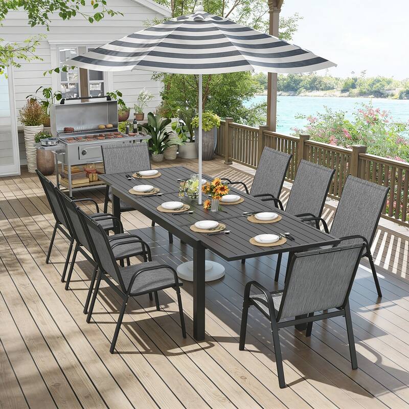 7/9/11-Piece Outdoor Dining Set with Aluminum Rectangular Extendable Patio Table and 6/8/10 Textilene Patio Chairs