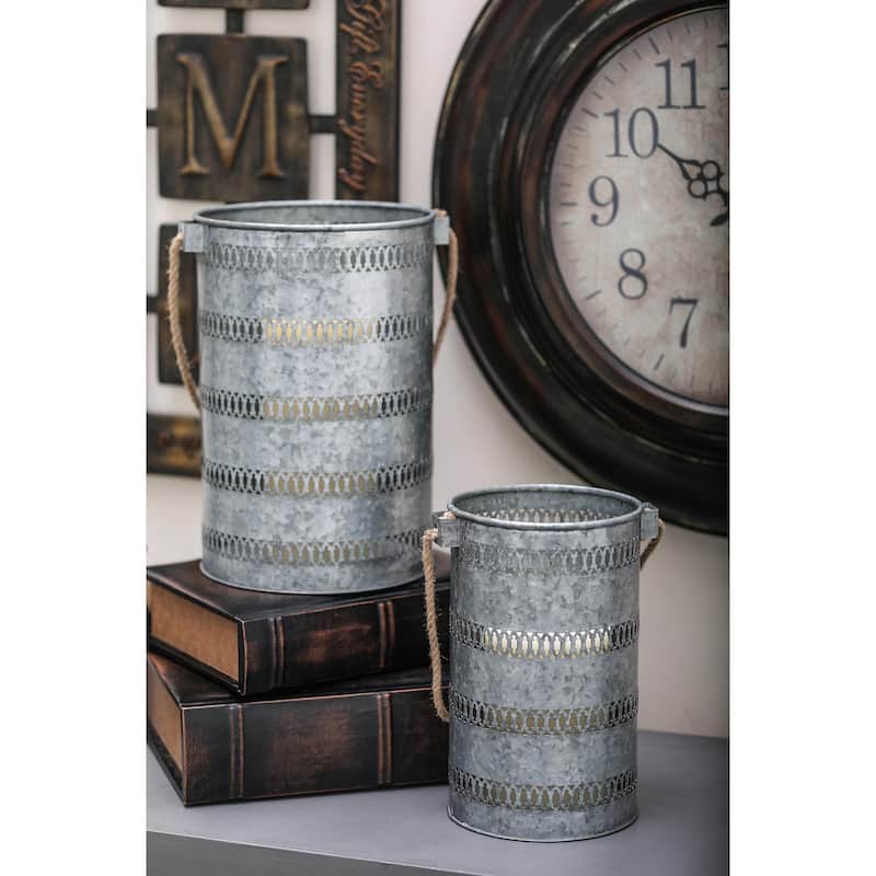 Metal Candle Lantern with Hanging Rope - Set of 2 Gray - Roche River Decor