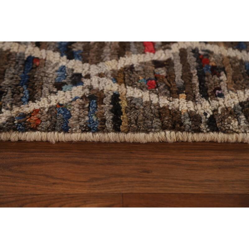 Hand Knotted Oriental 100% Wool Carpet Modern All-Over Black Moroccan Area Rug - 9' 7'' X 6' 3''