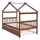 preview thumbnail 19 of 43, Twin Size Wooden House Bed with Twin Trundle with Roof for Kids