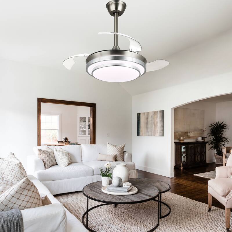 Cusp Barn 36 Inch Retractable Ceiling Fan with Lights, Modern 6 Speeds Silent DC Motor Fandelier Ceiling Fan for Bedroom