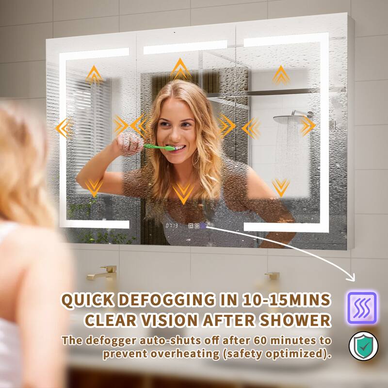 Modland 30"-60"W x 32"H Bathroom LED Medicine Cabinet with Mirror and Shelves, Defog and Stepless Dimming