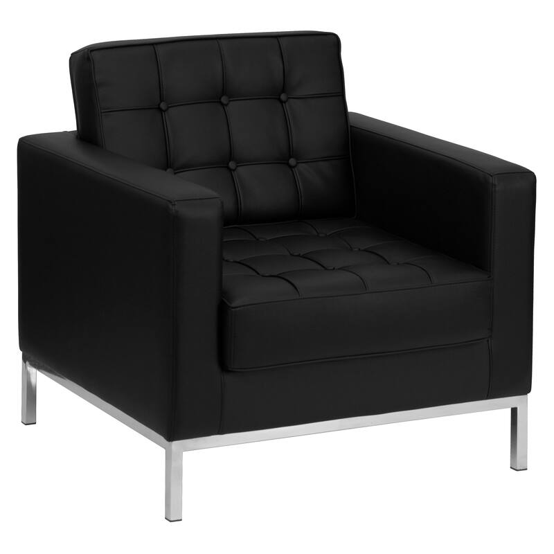 Button Tufted LeatherSoft Chair with Integrated Stainless Steel Frame