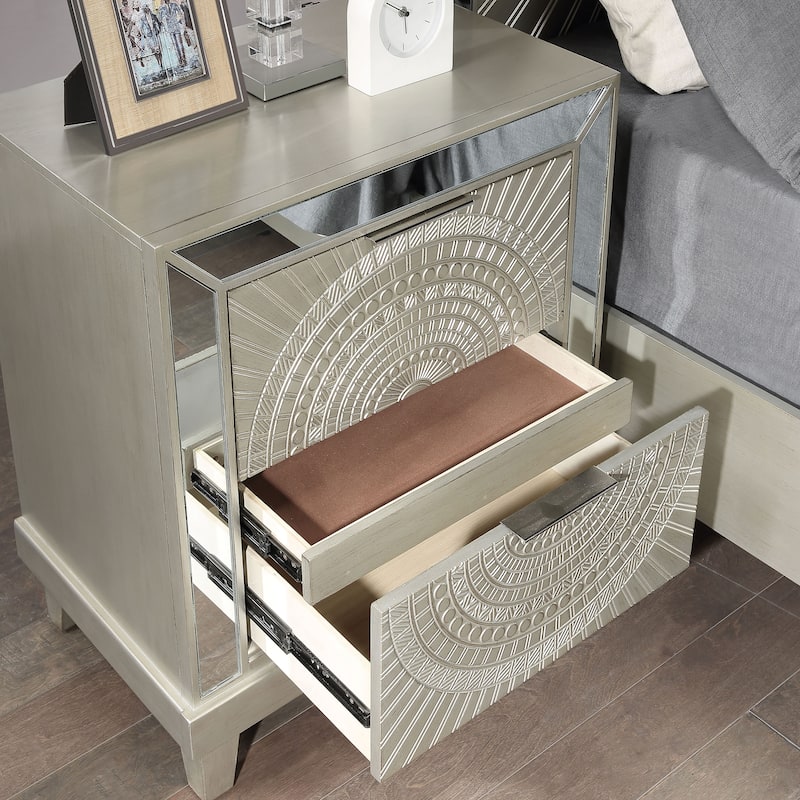 Luela Glam Champagne Wood 3-piece Panel Bed and Nightstands Set with USB Port by Furniture of America