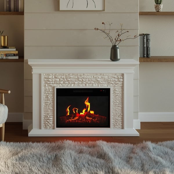 Electric Fireplace With White Mantelnull