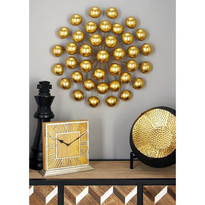Gold Metal Starburst Home Wall Decor with Orb Detailing - Gold