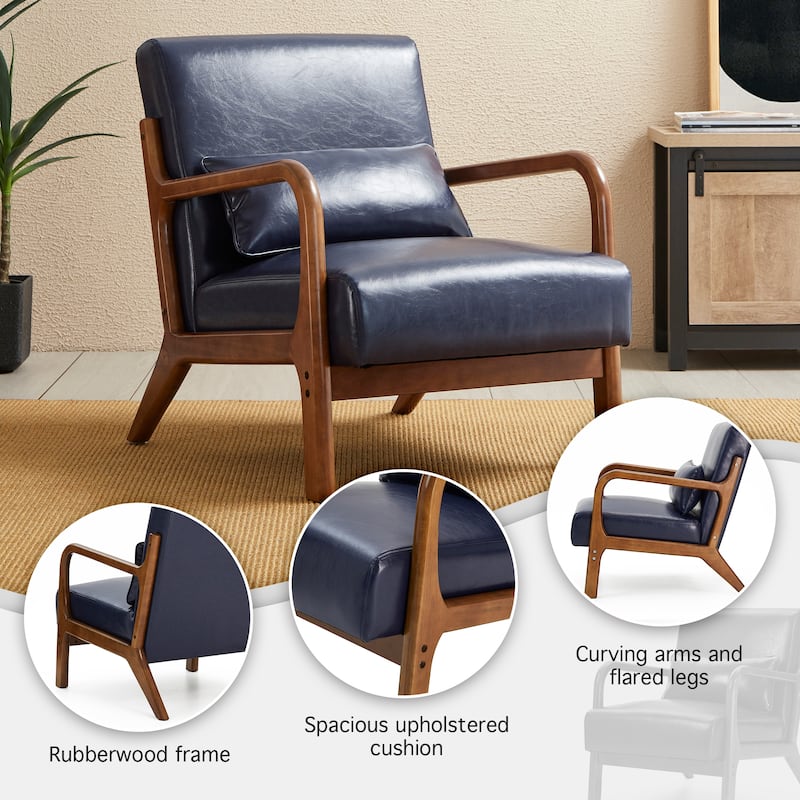 Glitzhome 30.75"H Mid-Century PU Leather Armchair with Ottoman Set