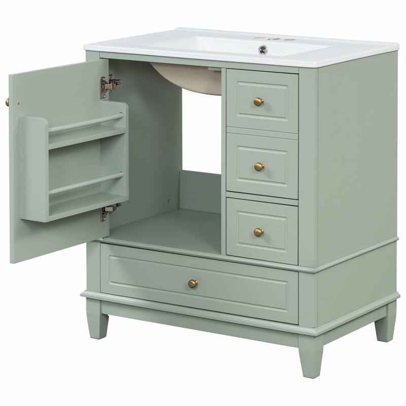 30" Bathroom Vanity with Sink, Soft-Close Door, One Door with Shelf & Three Drawers