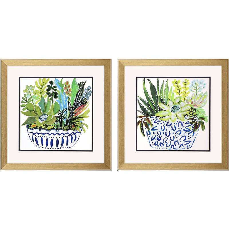 HomeRoots Set Of Two Succulent Garden II Gold Framed Wall Art