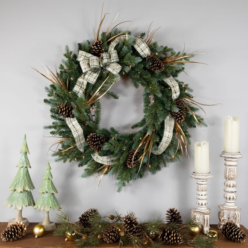 Pre-Lit Blue Spruce Artificial Christmas Wreath 48-Inch Clear Lights - 48"