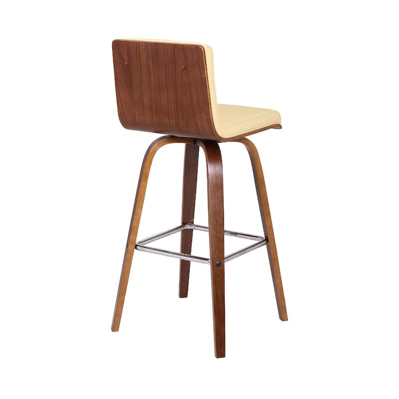 Modern Swivel Bar Stool with Low Backrest and Footrest Upholstered Walnut Finish Solid Wood Frame