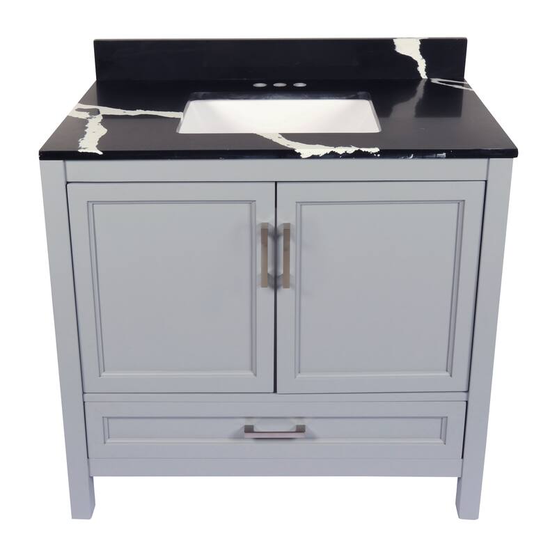 Nevado 37" Bathroom Vanity with Cultured Marble Vanity Top Sink in White with White Basin
