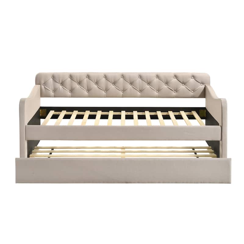 Exodel Contemporary Twin Upholstered Tufted Day Bed with Trundle by Furniture of America