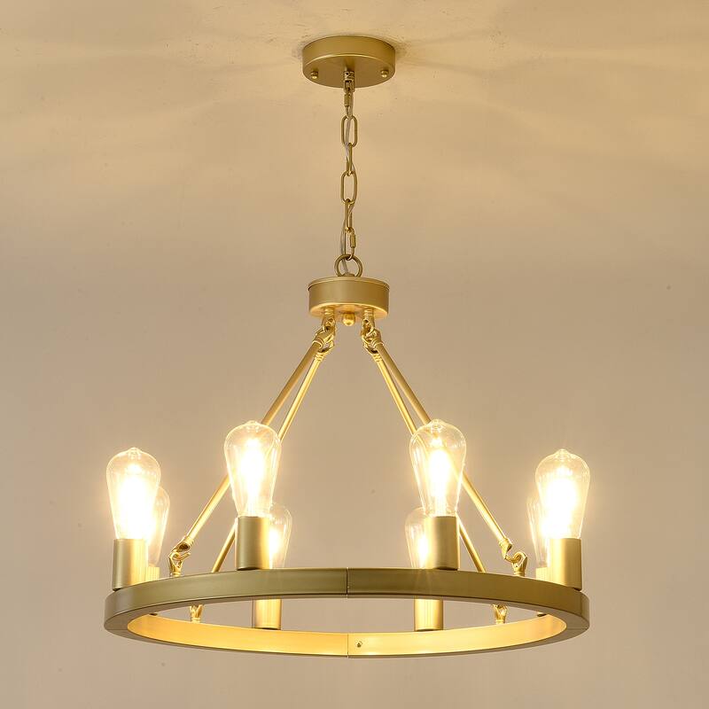8-light (no bulbs) gold wagon wheel chandeilier with light-e26
