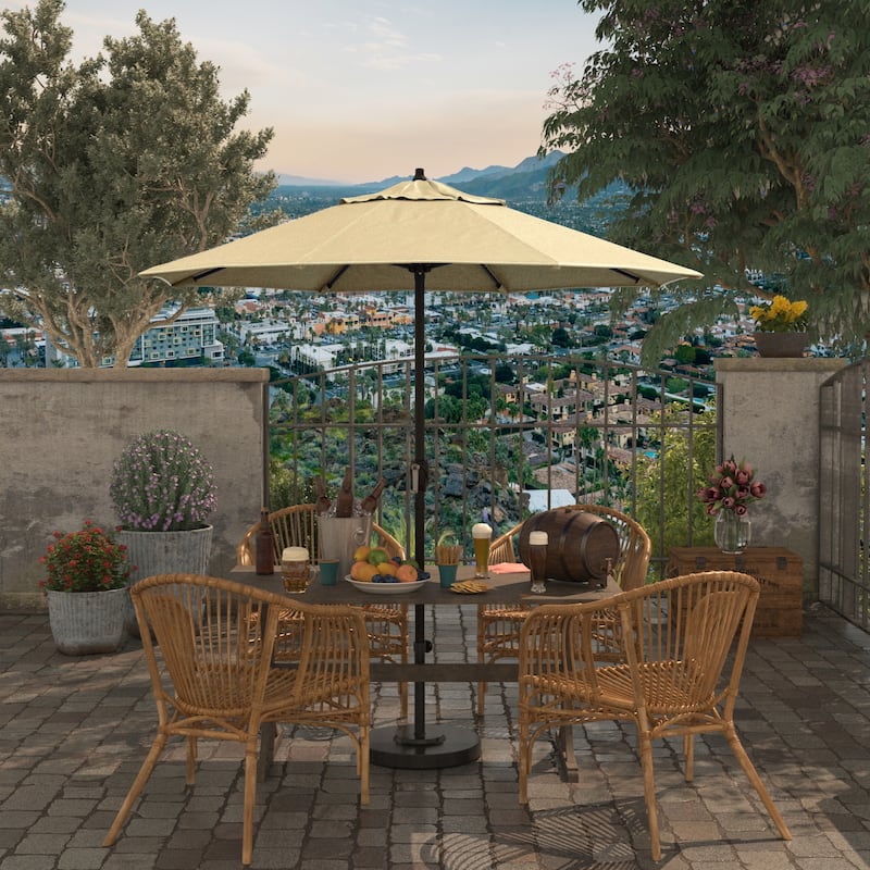 California Umbrella 7.5' Round Aluminum Crank Lift Auto Tilt 8 Rib Patio Umbrella, Bronze Finish, Sunbrella Fabric - Beige